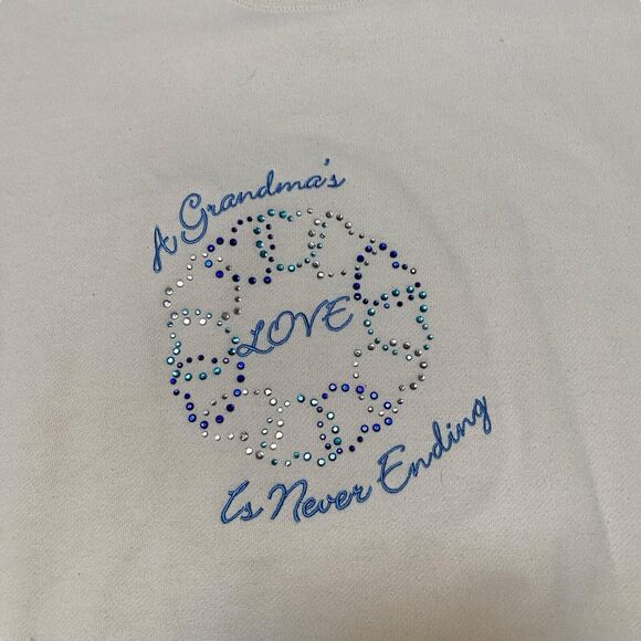 Vtg 90s Mc Energy Size 2X Crew Neck Sweatshirt Grandmas Love Never Ending White - Picture 3 of 10